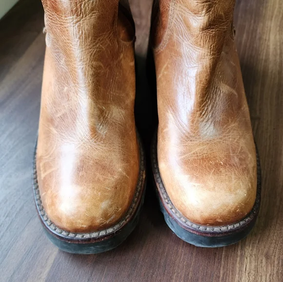 Vintage Steve Madden Fender Cognac Chunky Stacked Heel Boots - Picture 2 of 11